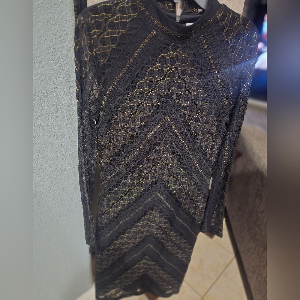 Cato Black and Gold Lace Dress Size 6
